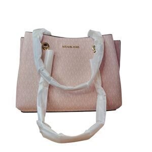 NWT Michael Kors Teagen Long Satchel Shoulder Bag Dark Powder Blush Logo Print